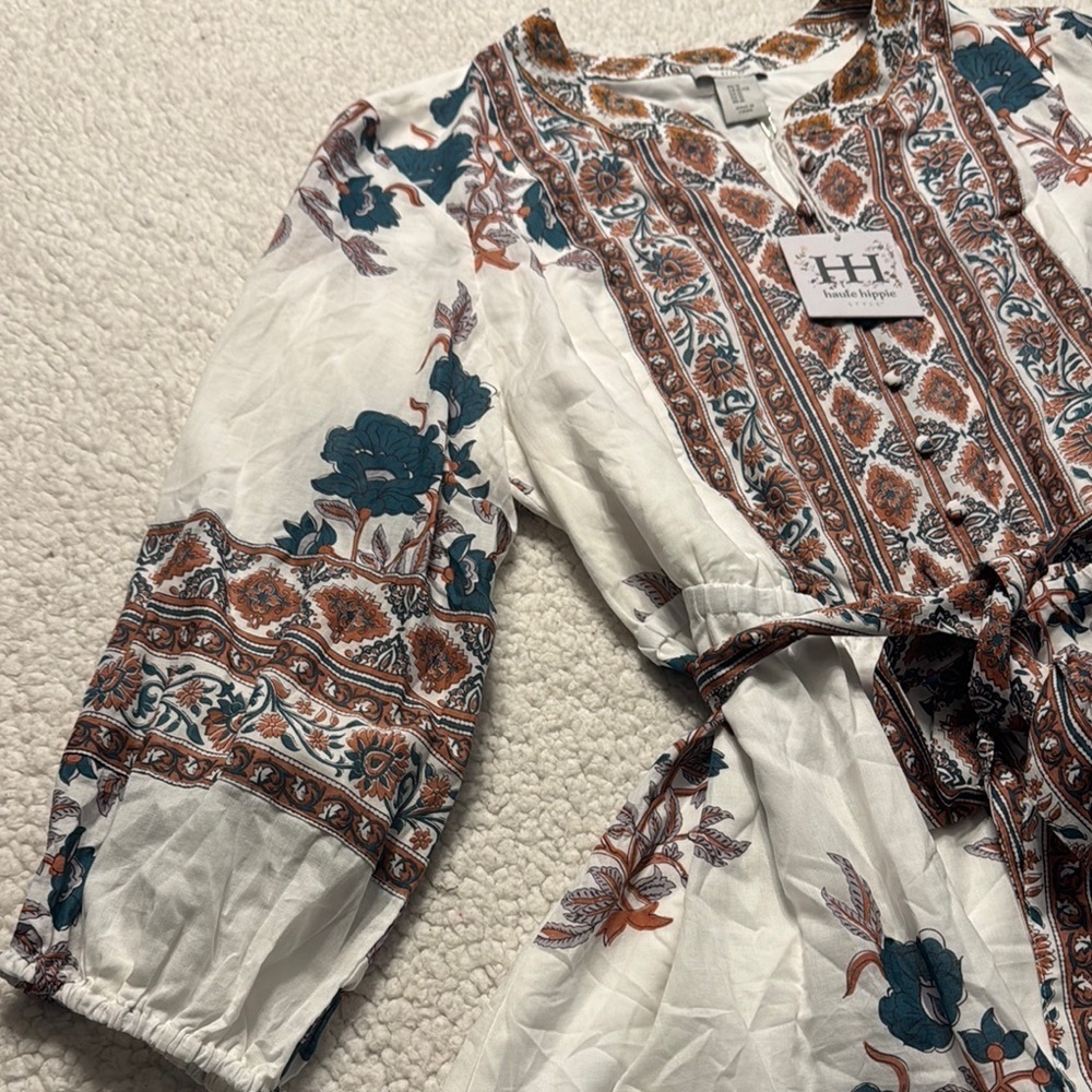Haute Hippie Cream and Teal Midi Dress - Picture 4 of 6